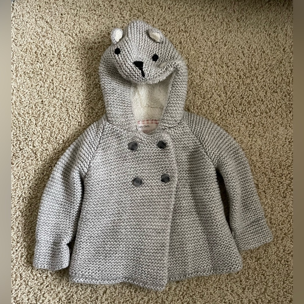 Zara baby girls Cozy Gray Knit Bear outerwear 12-18m